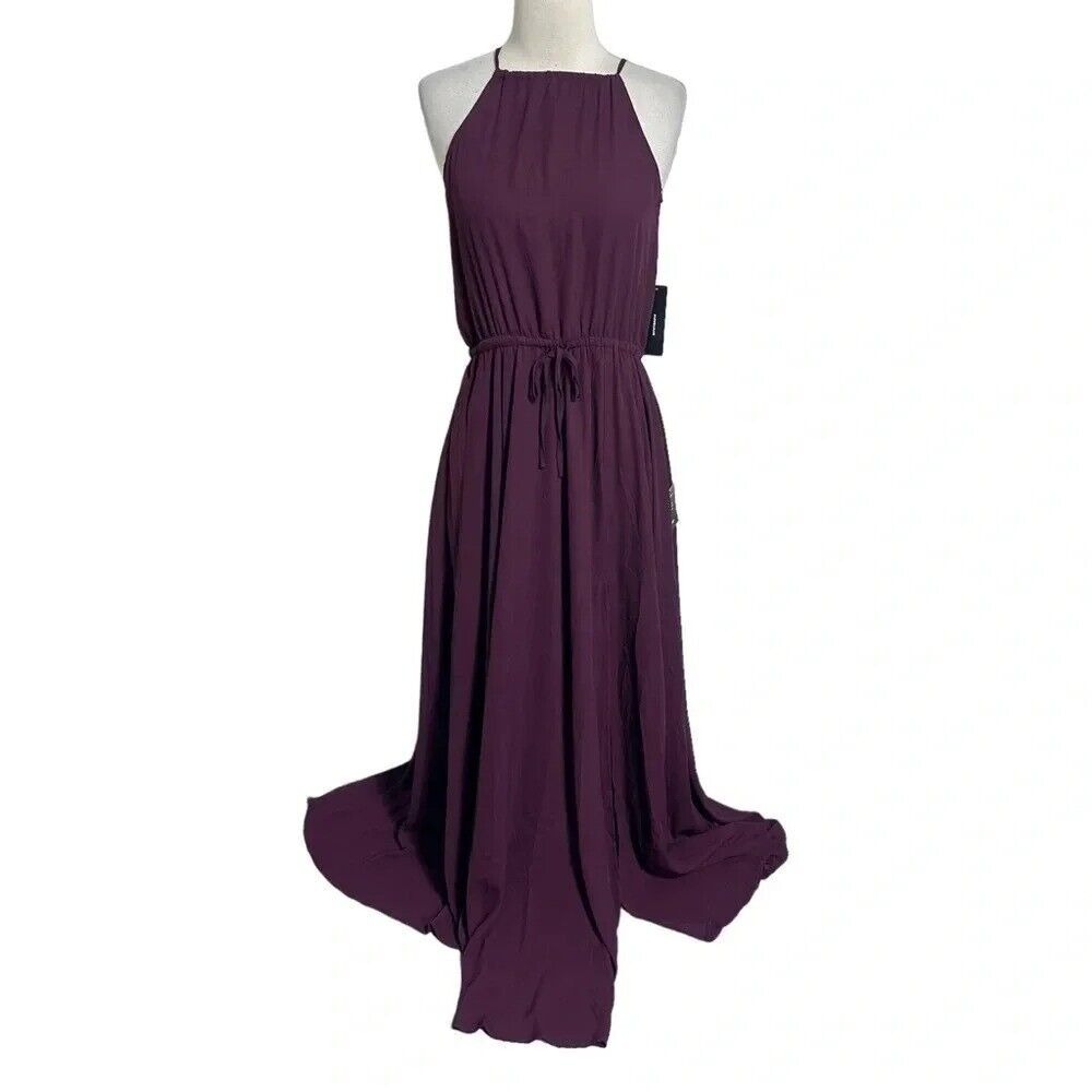 Lulus Maxi Dress Small Plum Purple Halter Neck Side Slit Chiffon Formal Evening